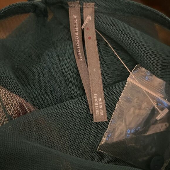 Anthropologie The Layla Long Sleeve appliqué Mesh Blouse in Green - Picture 4 of 4